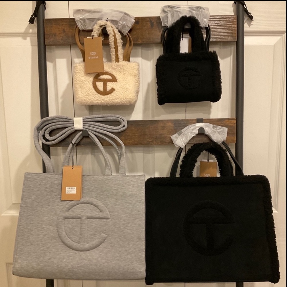 🆕UGG X TELFAR MEDIUM SHOPPER SHEARLING & SUEDE BLACK TOTE BAG - Picture 8 of 16